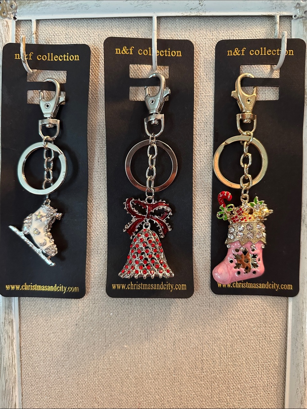 n&f collection Holiday Keychain Trio — Silver, Red, Pink